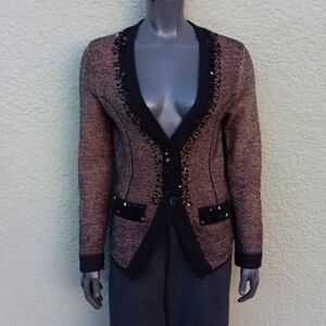 LAURA LADIES BLACK and CREAM CARDIGAN with DECORATIVE EMBELLISHMENTS